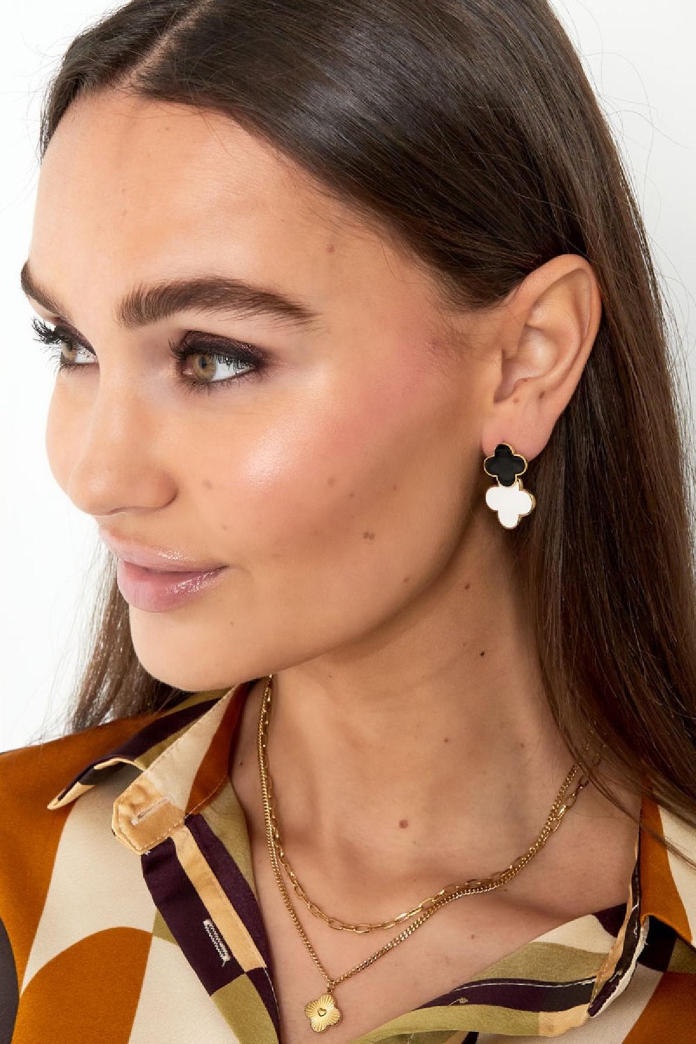 Pendientes 2 tréboles Verde & Color dorado Acero inoxidable h5Imagen4