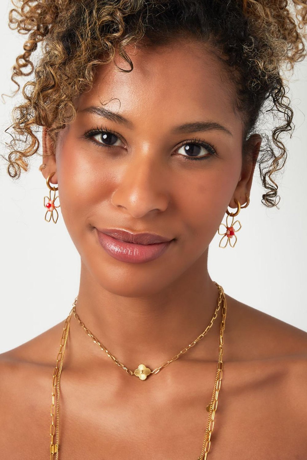 Earrings wild flower Pink & Gold Color Stainless Steel h5Picture4