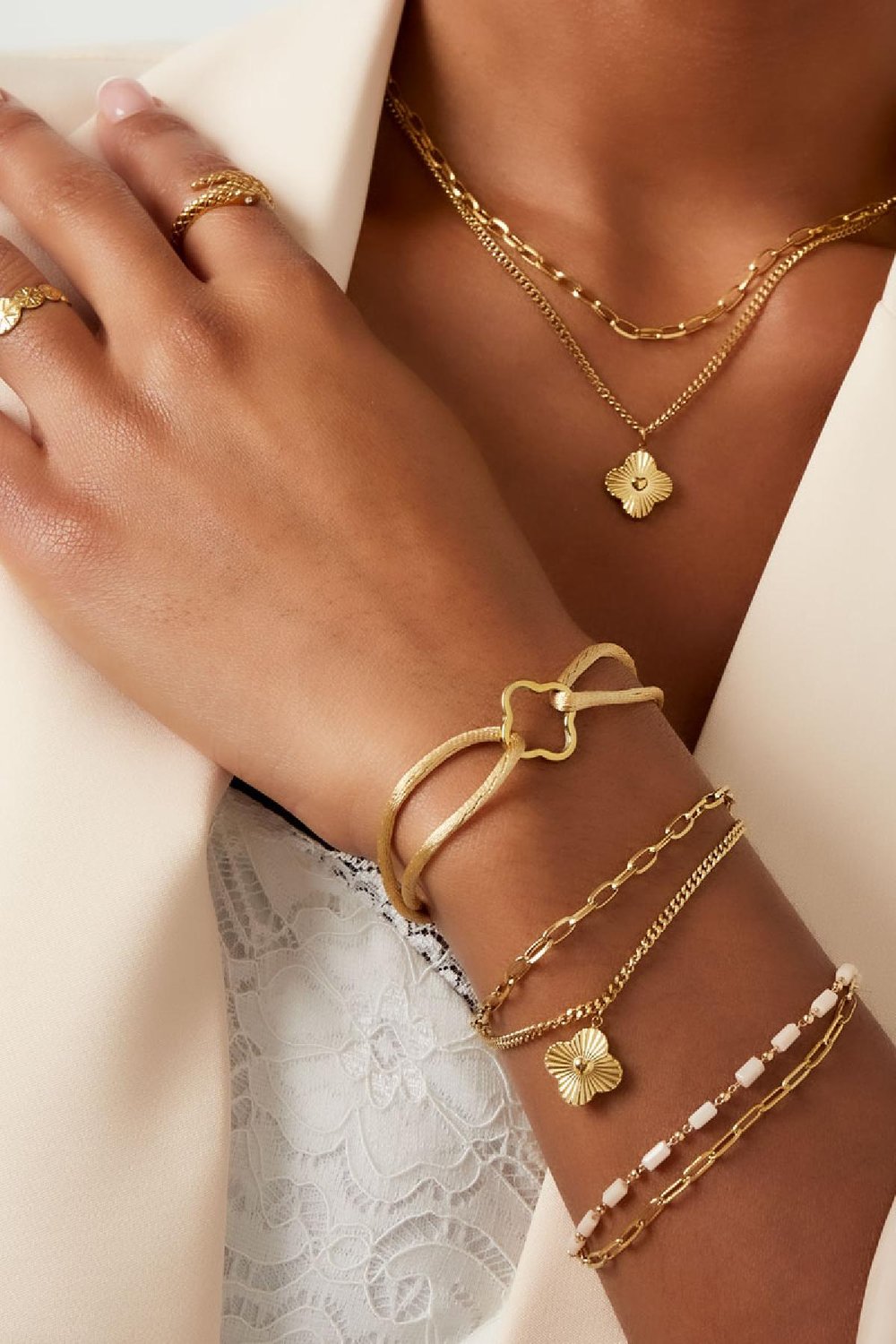 Doppelte Armbandglieder/Perlen Grün & Goldfarbe Edelstahl h5Bild3