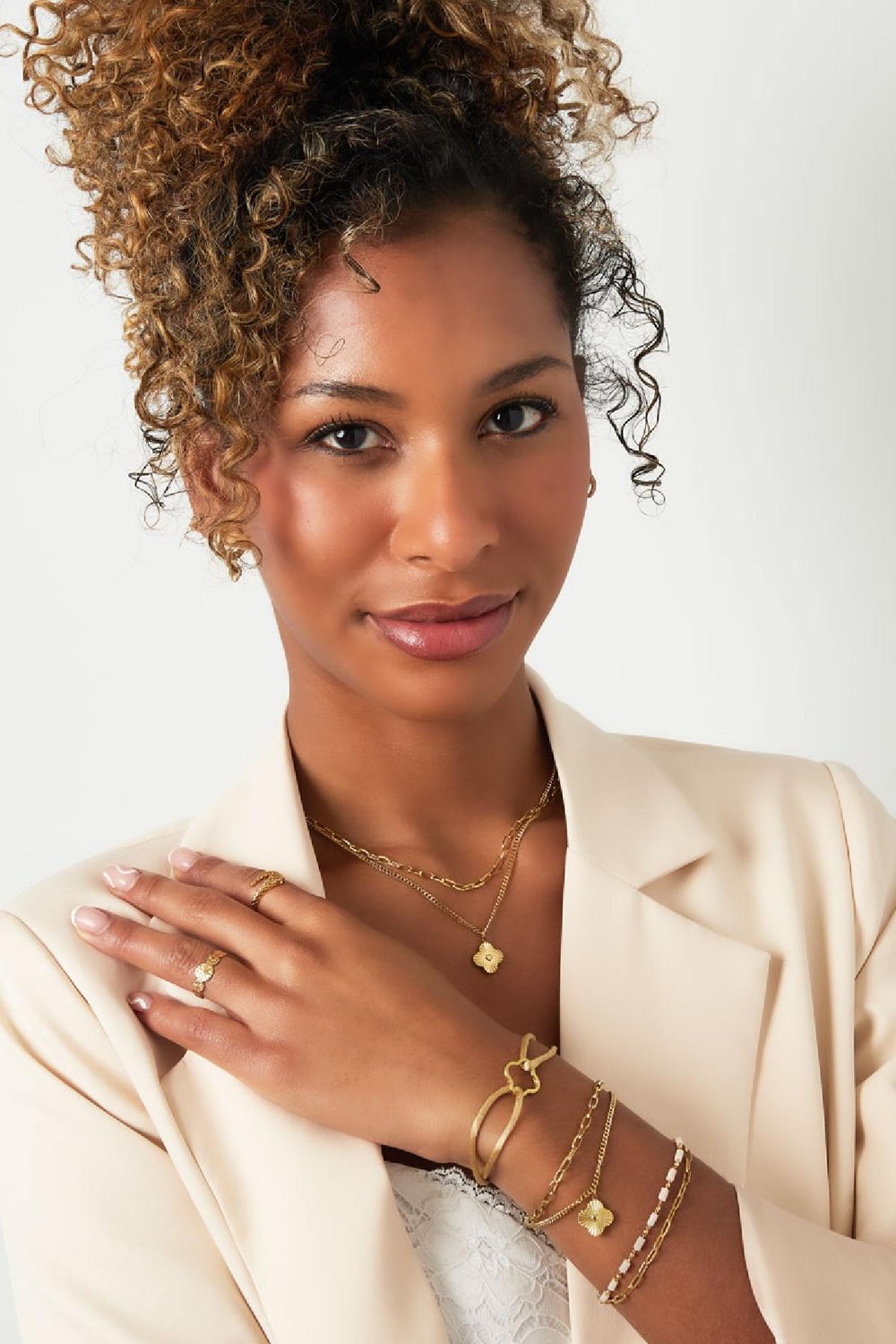 Bracciale a due strati con fiore Silver Color Stainless Steel h5Immagine3