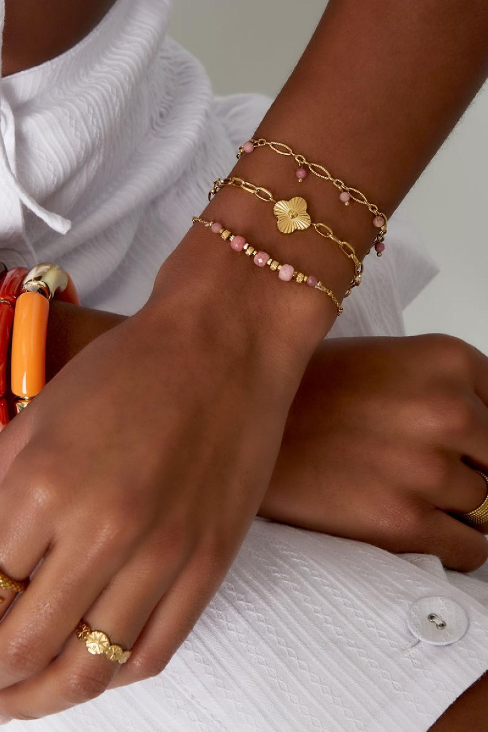 Link bracelet flower Gold Color Stainless Steel h5Picture3