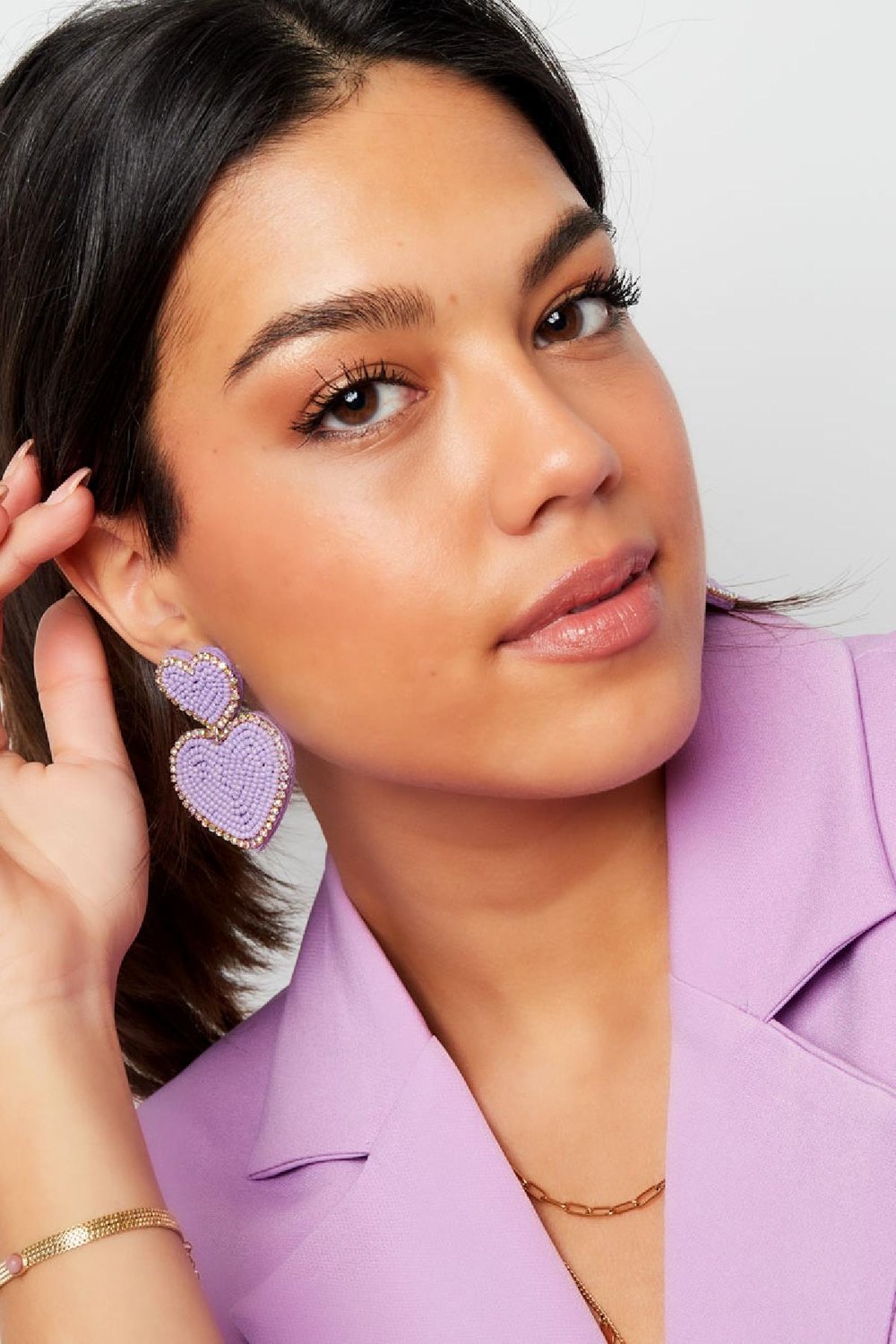 Perlenohrringe Herzen mit Strasssteinen Rosa Glas h5Bild2