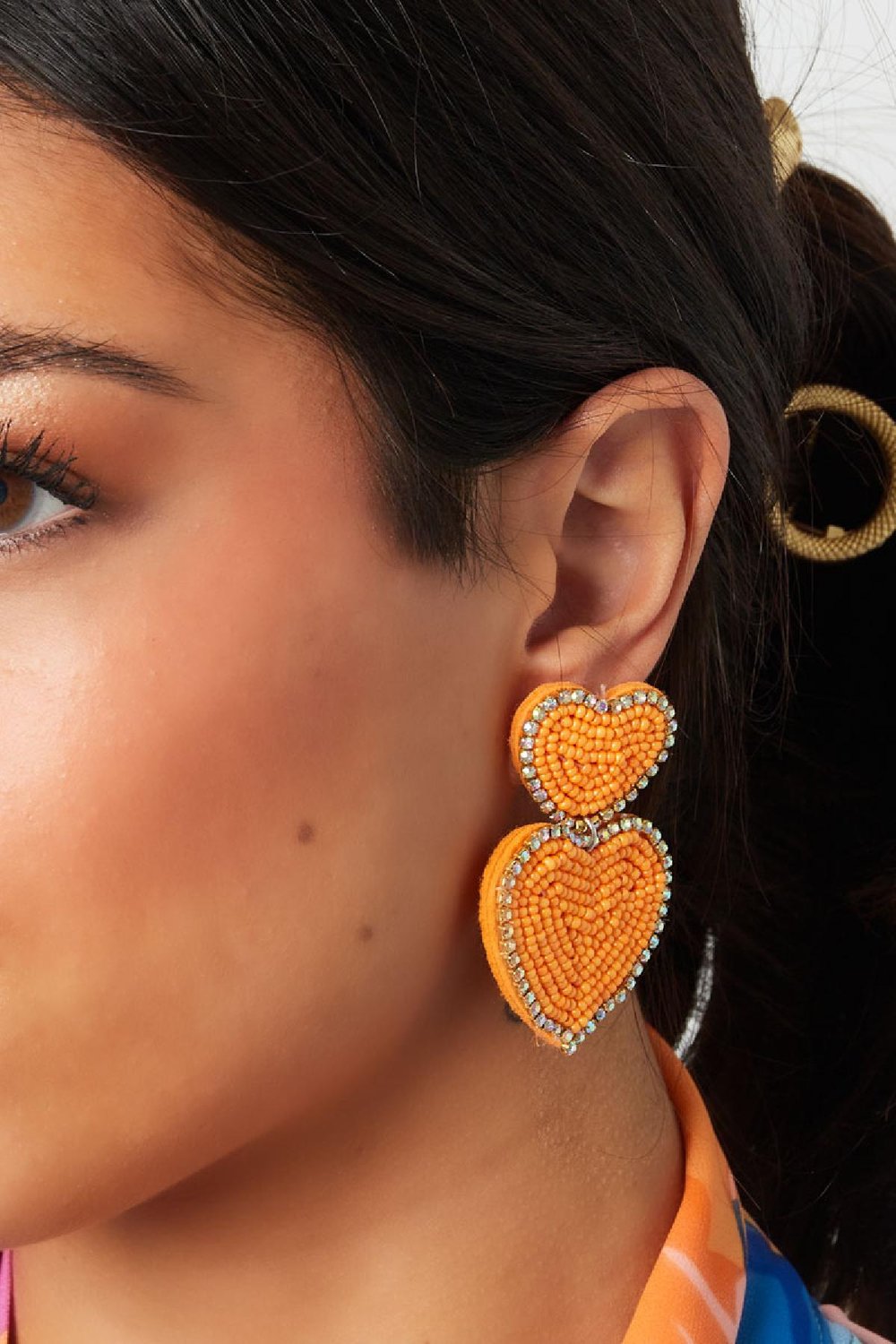 Perlenohrringe Herzen mit Strasssteinen Rosa Glas h5Bild3