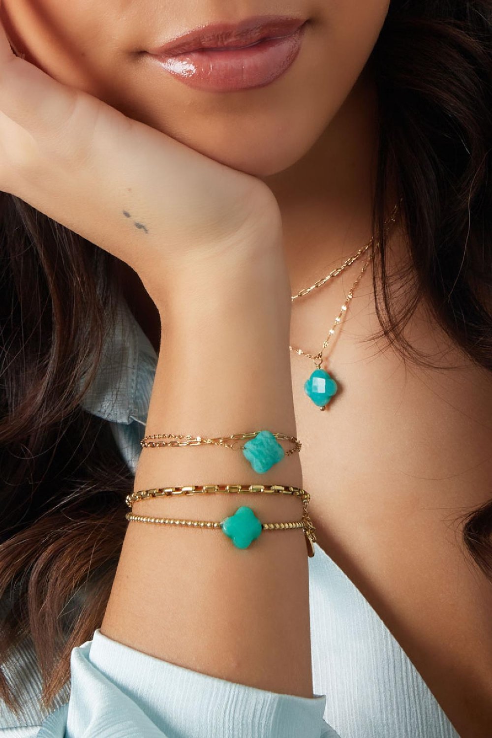 Beaded bracelet clover - Natural stones collection Green Stainless Steel h5Picture2