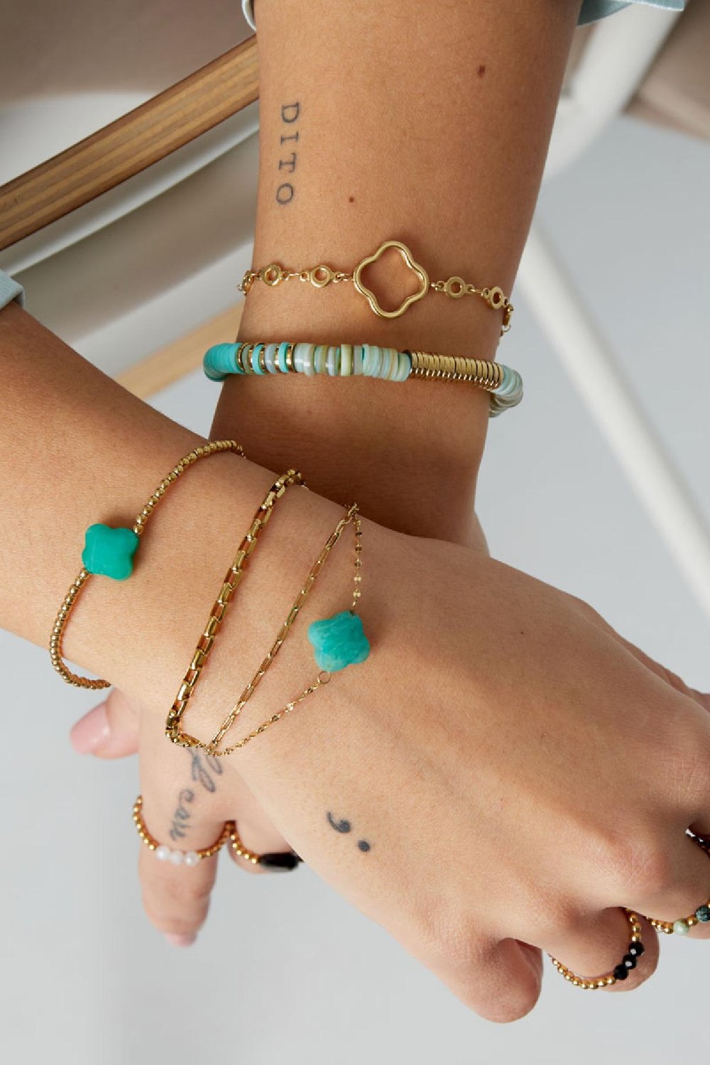 Beaded bracelet clover - Natural stones collection Green Stainless Steel h5Picture3