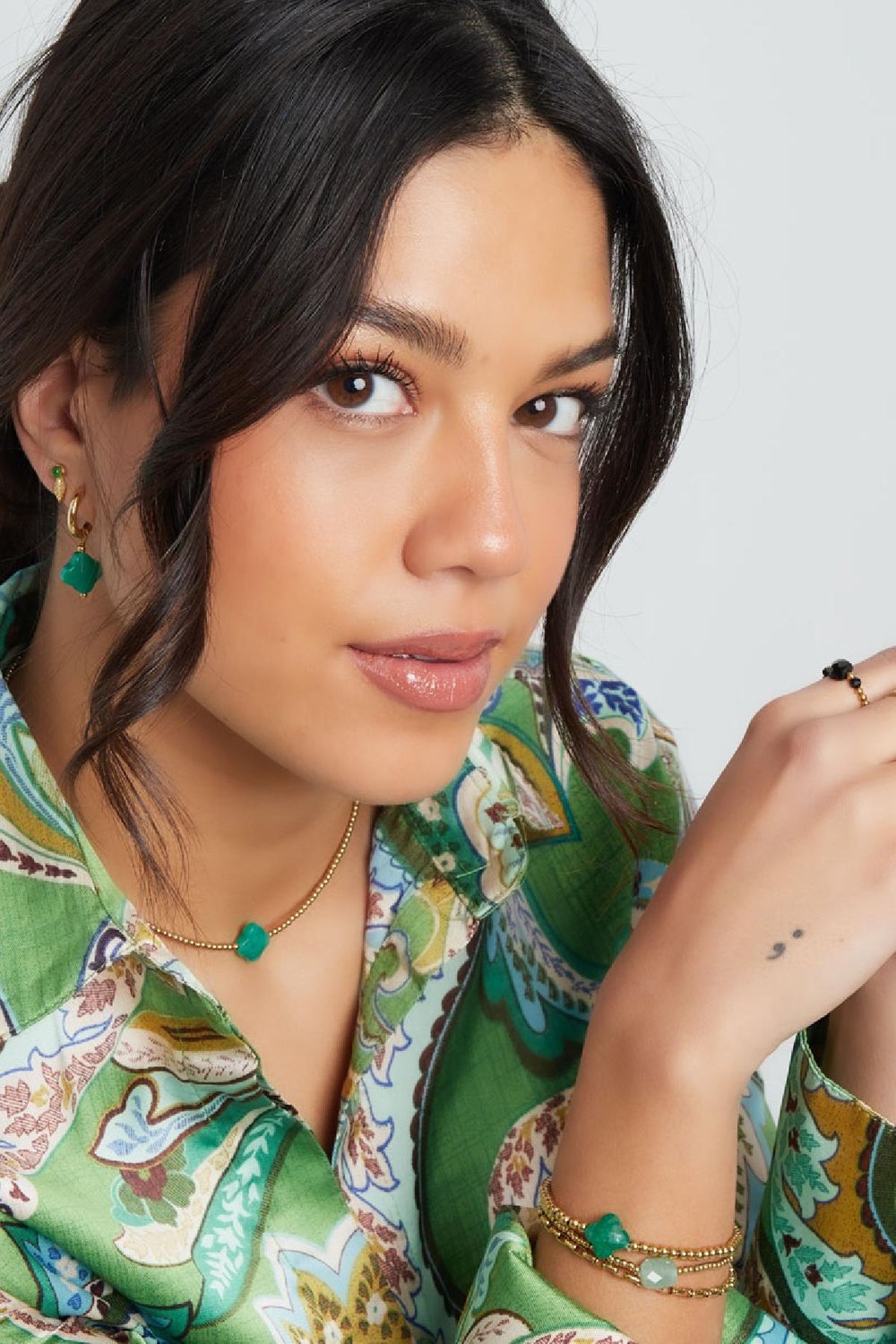 Earrings clover color - Natural stones collection Green Stainless Steel h5Picture4