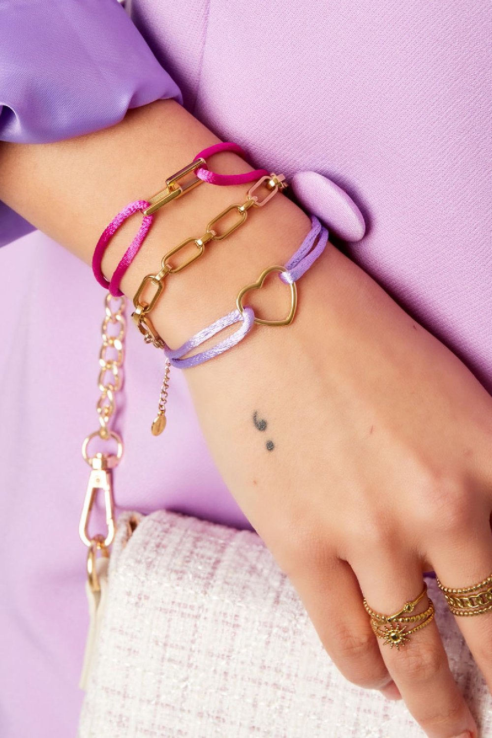 Fabric bracelet pink Fuchsia Stainless Steel h5Picture2