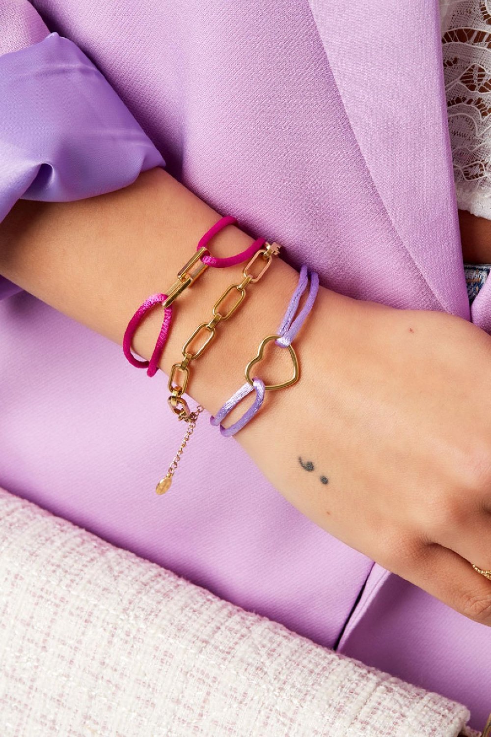 Fabric bracelet link Fuchsia Stainless Steel h5Picture2