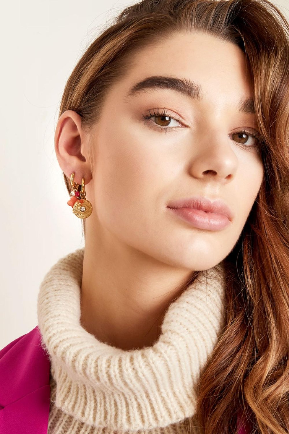 Ohrringe Auge mit Perlen Goldfarbe Edelstahl Bild4