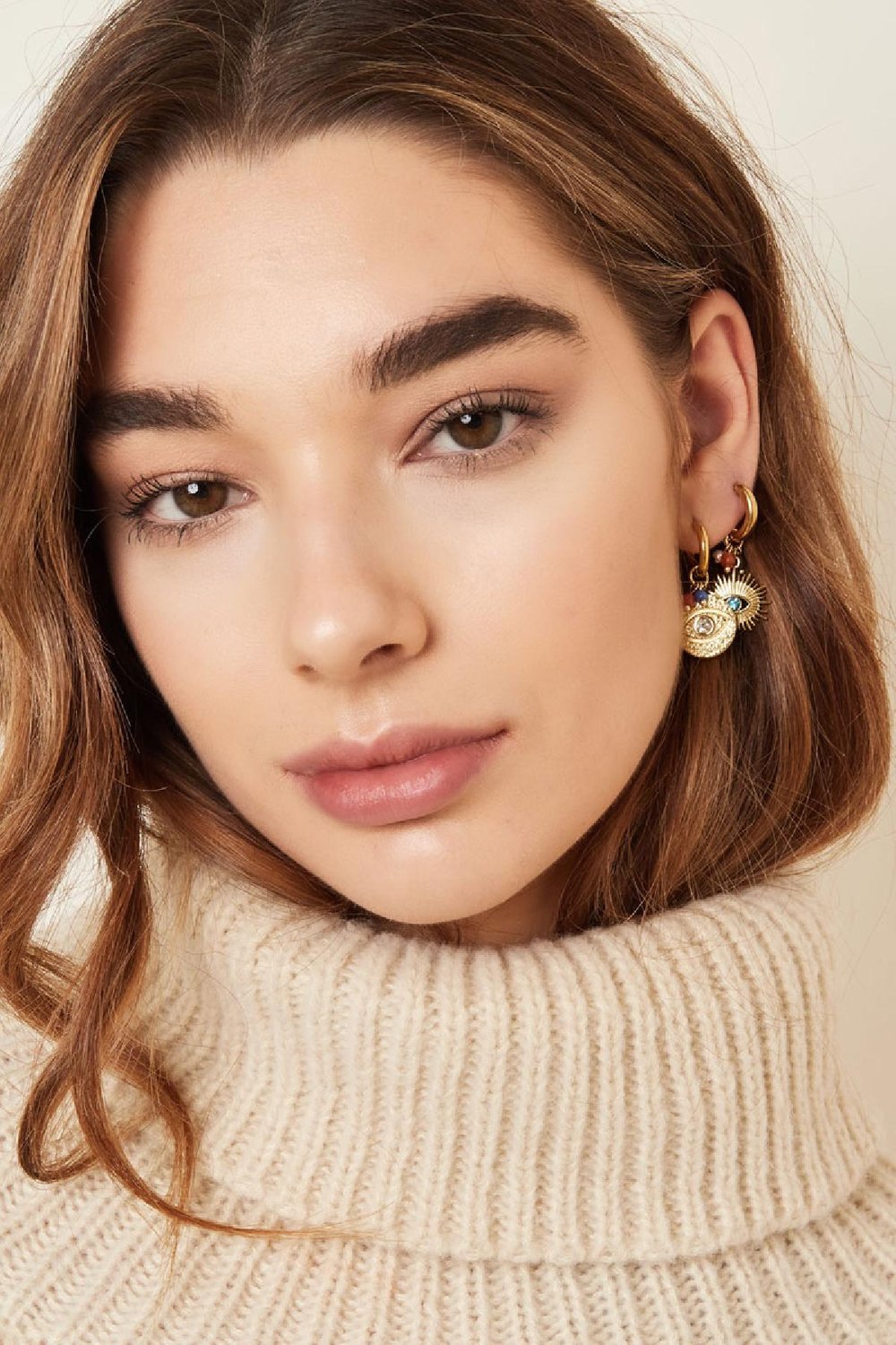 Ohrringe Auge mit Perlen Goldfarbe Edelstahl Bild2