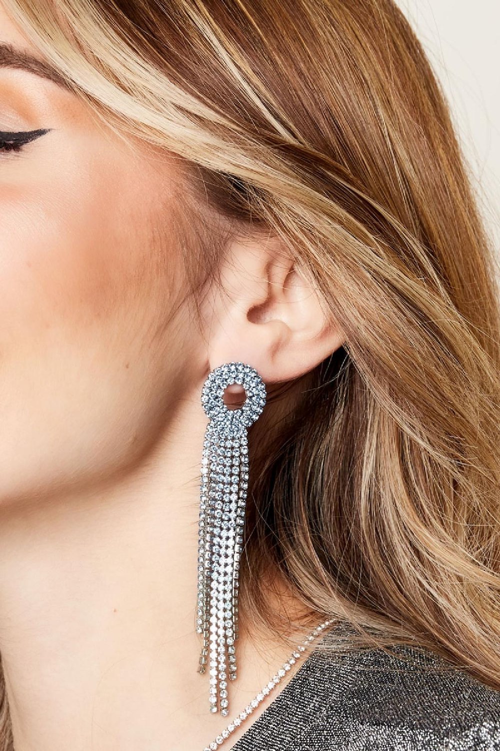 Pendientes de diamantes de imitación redondos - Holiday Essentials Plata Cobre Imagen3