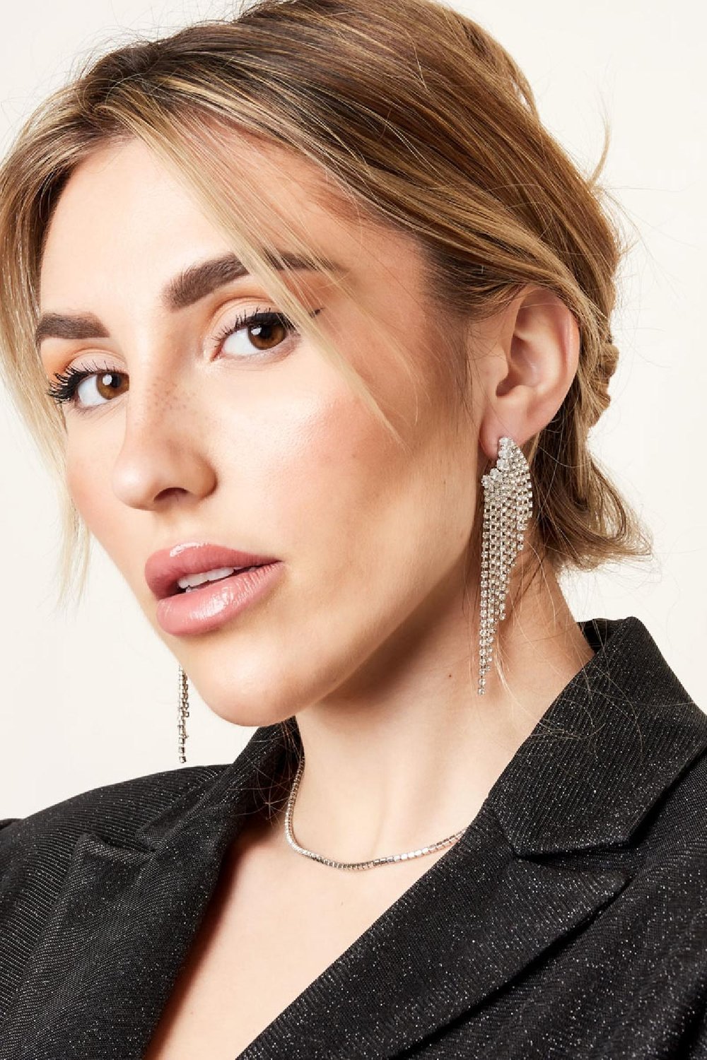 Rhinestone earrings statement - Holiday Essentials Gold Color Copper Picture2