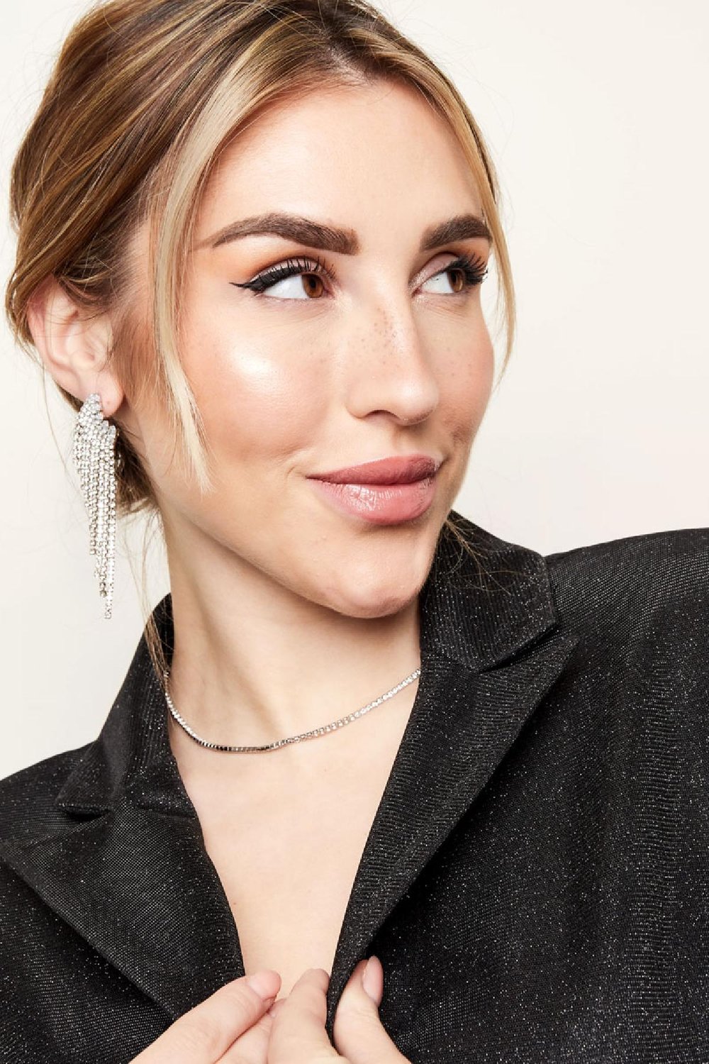 Rhinestone earrings statement - Holiday Essentials Gold Color Copper Picture4