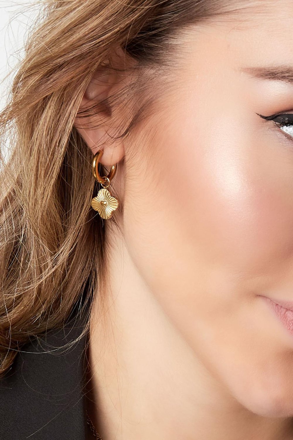 Heart flower earrings Gold Color Stainless Steel h5Picture3