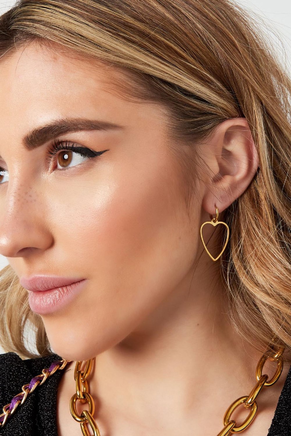 Earrings basic heart Gold Color Stainless Steel h5Picture3