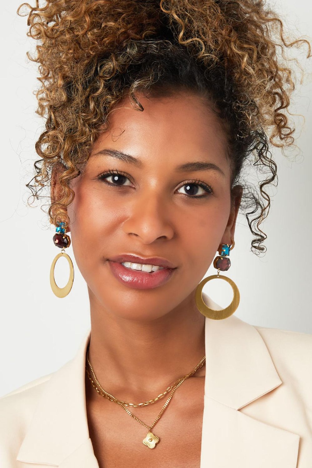 Round earrings with glass beads Silver Color Stainless Steel h5Picture2