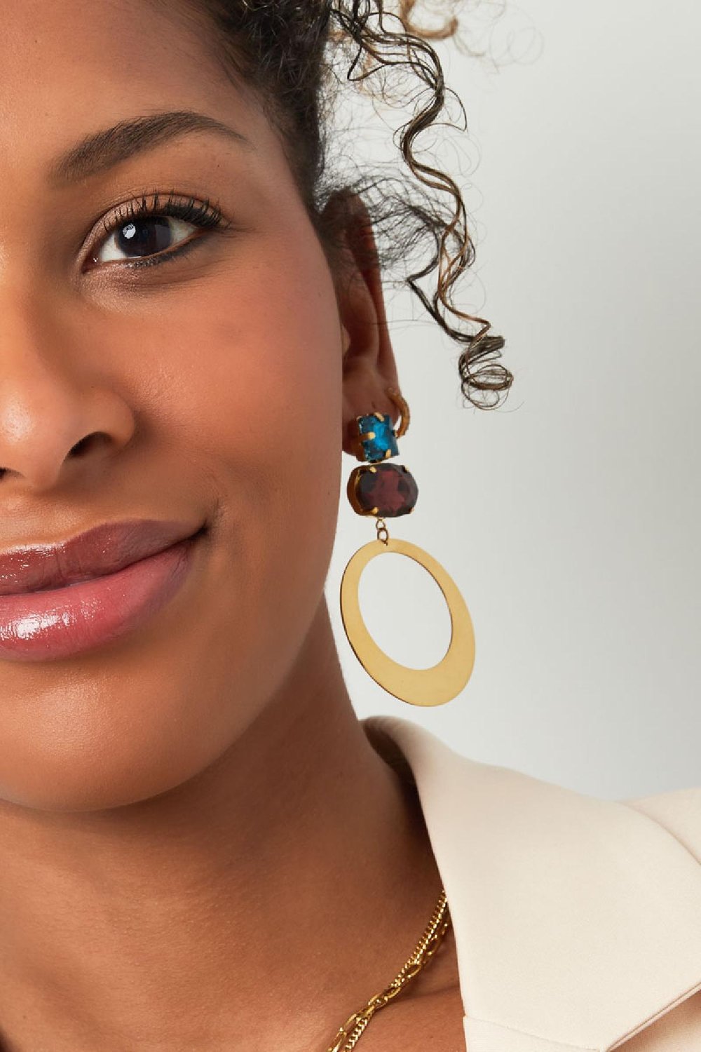 Round earrings with glass beads Silver Color Stainless Steel h5Picture3