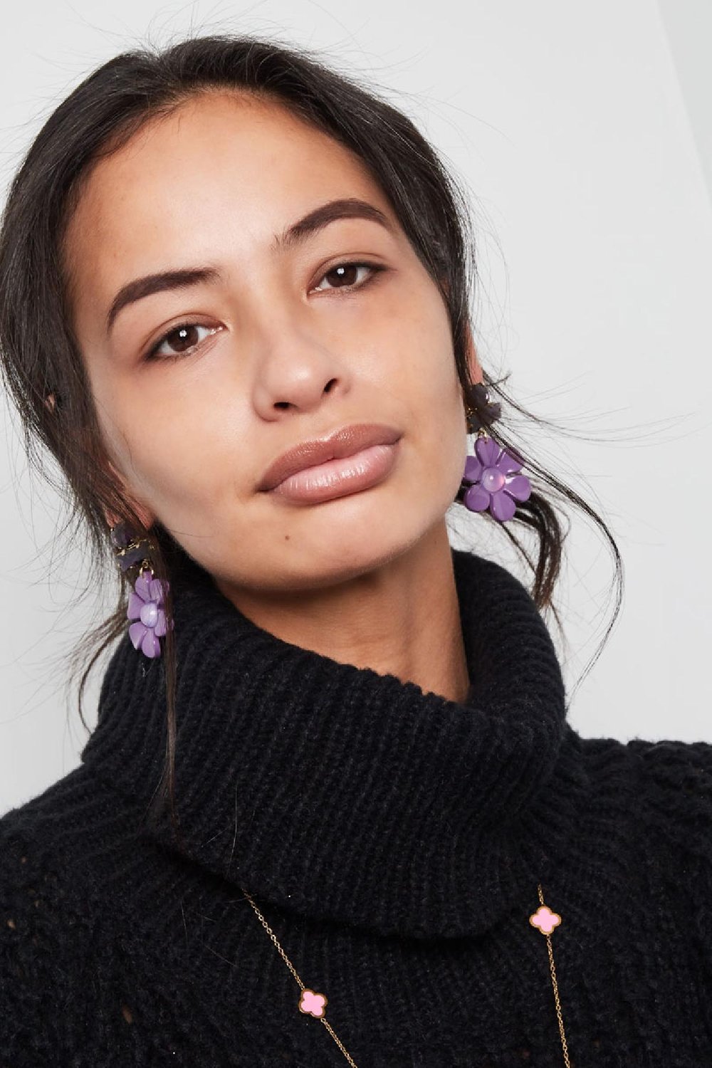 Boucles d'oreilles fleur avec perles de verre Bleu & Couleur or Acier inoxydable h5Image2