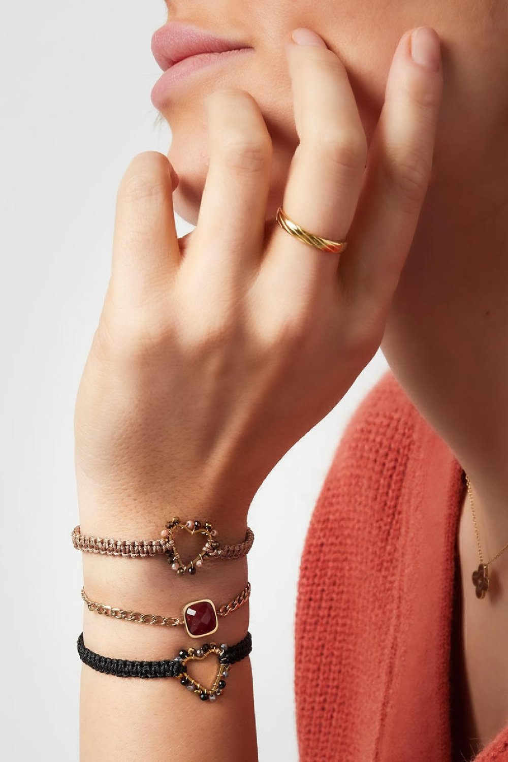 Armbandseil mit Herz und Perlen Beige Edelstahl Bild3