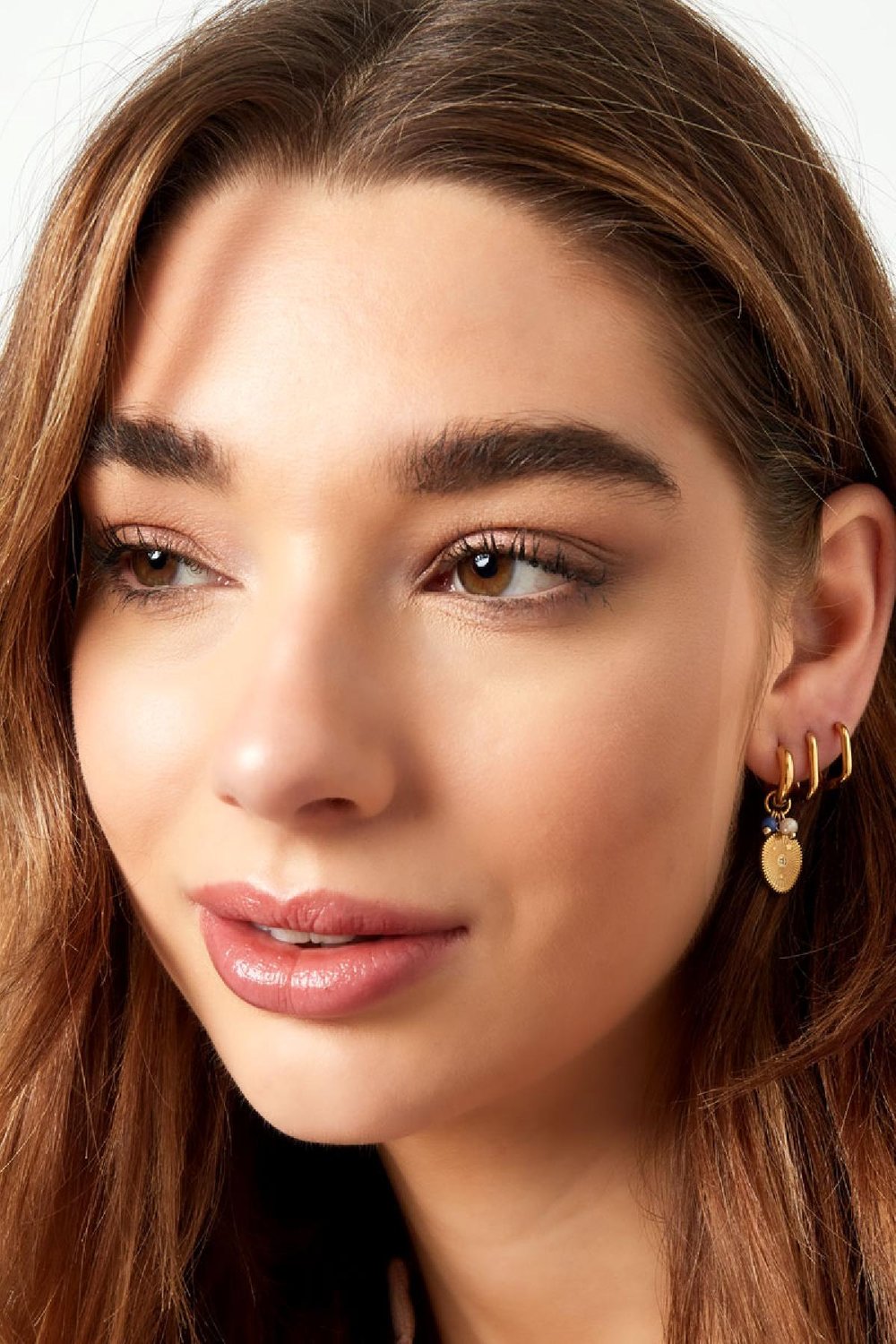 Ohrringe runder Charme mit Sternen Goldfarbe Edelstahl h5Bild2