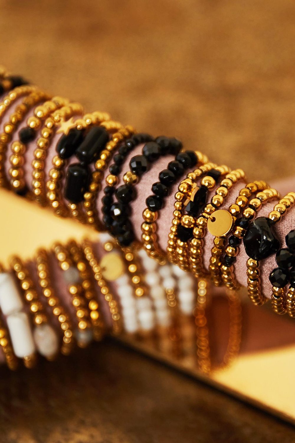 Ring display with beaded rings Black Natural stones h5Picture3