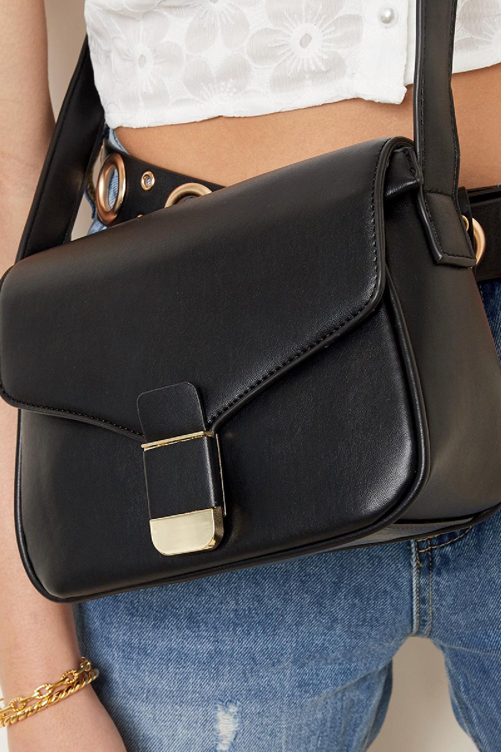 Verschluss der Schultertasche Schwarz Polyurethan Bild4