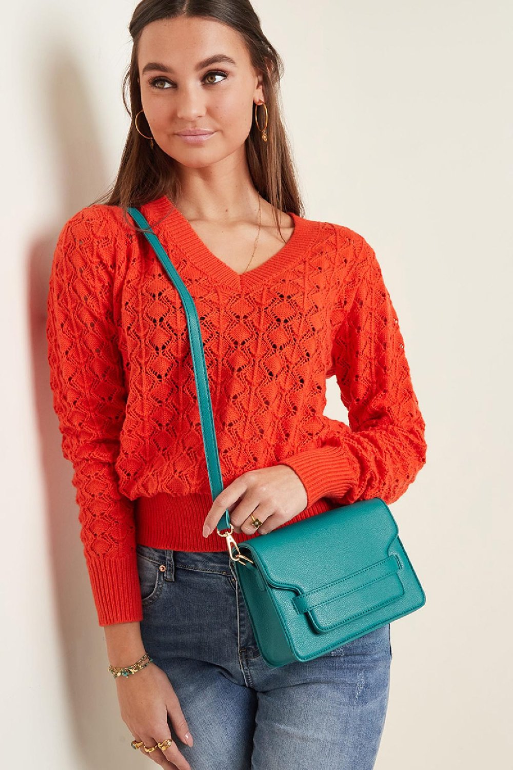 Quadratische Umhängetasche aus PU-Leder mit Schnallenverschluss Bild5