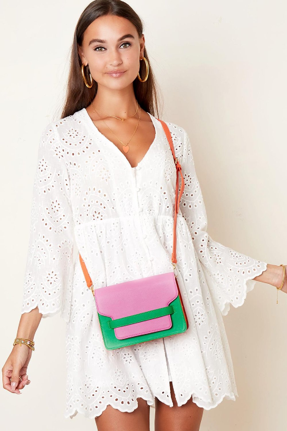 Farbblockierung der Tasche aus PU-Leder Rosa Polyurethan Bild3