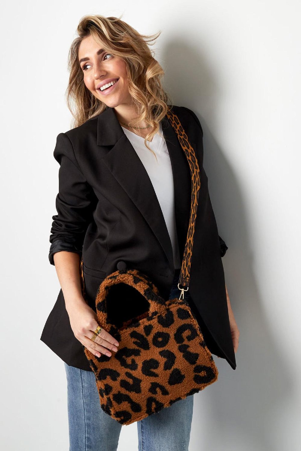 Handtas teddy dierenprint Beige Polyester Afbeelding2