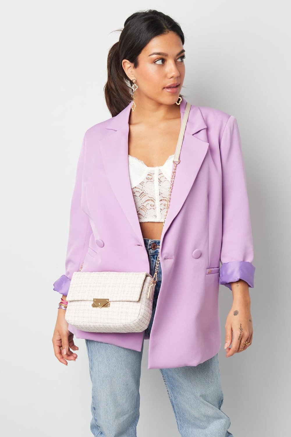 Stofftasche mit Aufdruck und Golddetail Blau Polyester Bild3