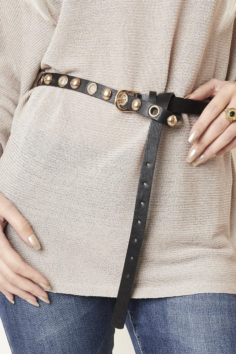 Belt Eyelet Stud Black PU Picture3