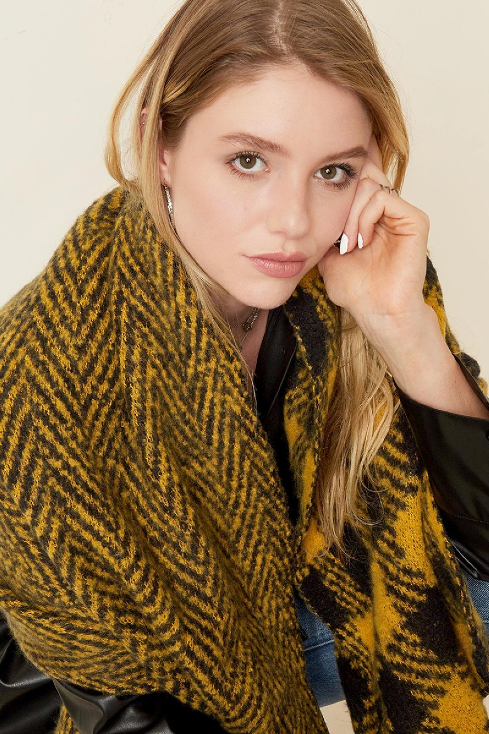 Checkered scarf Yellow Polyester Picture4