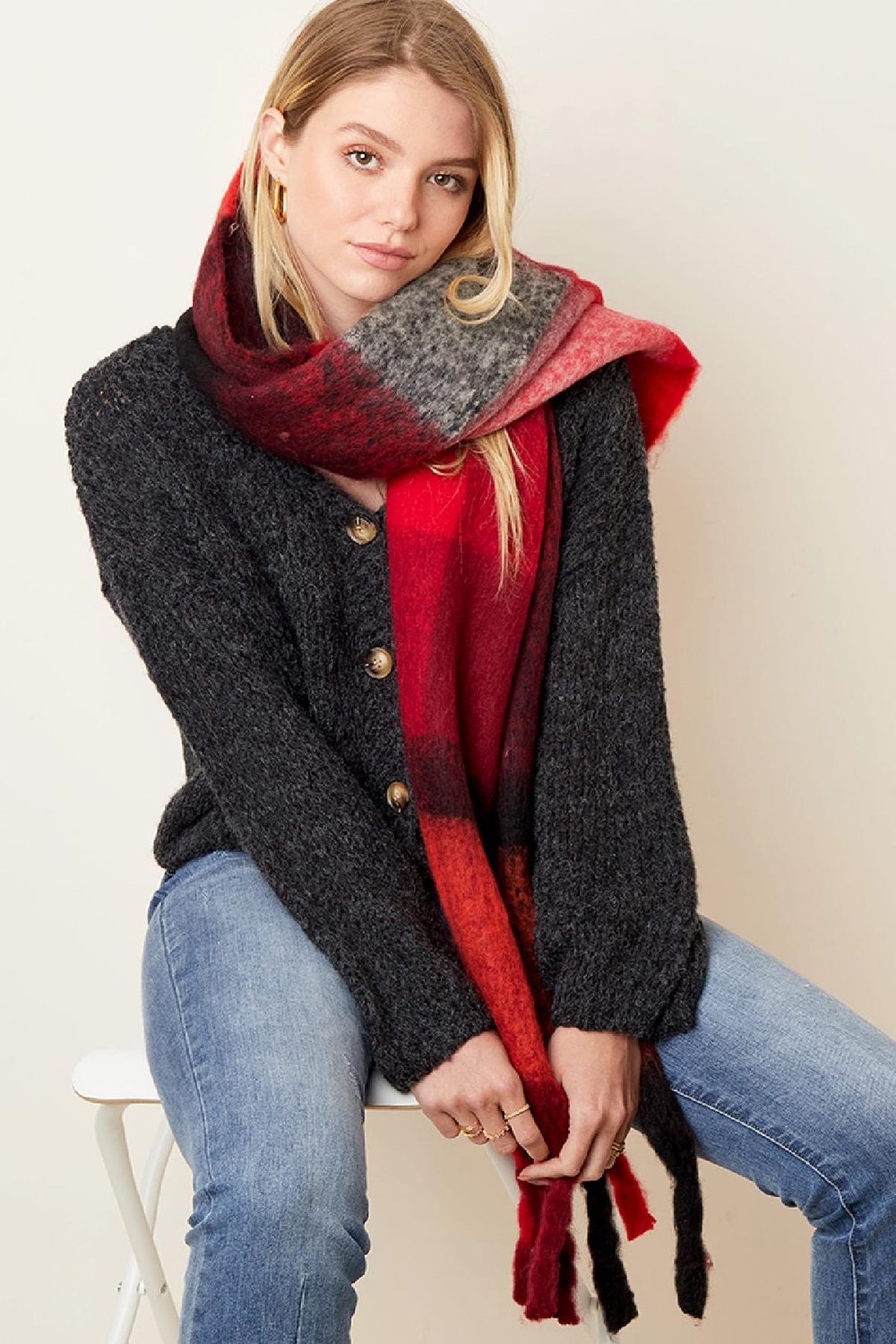 Fringe scarf Orange Polyester Picture6