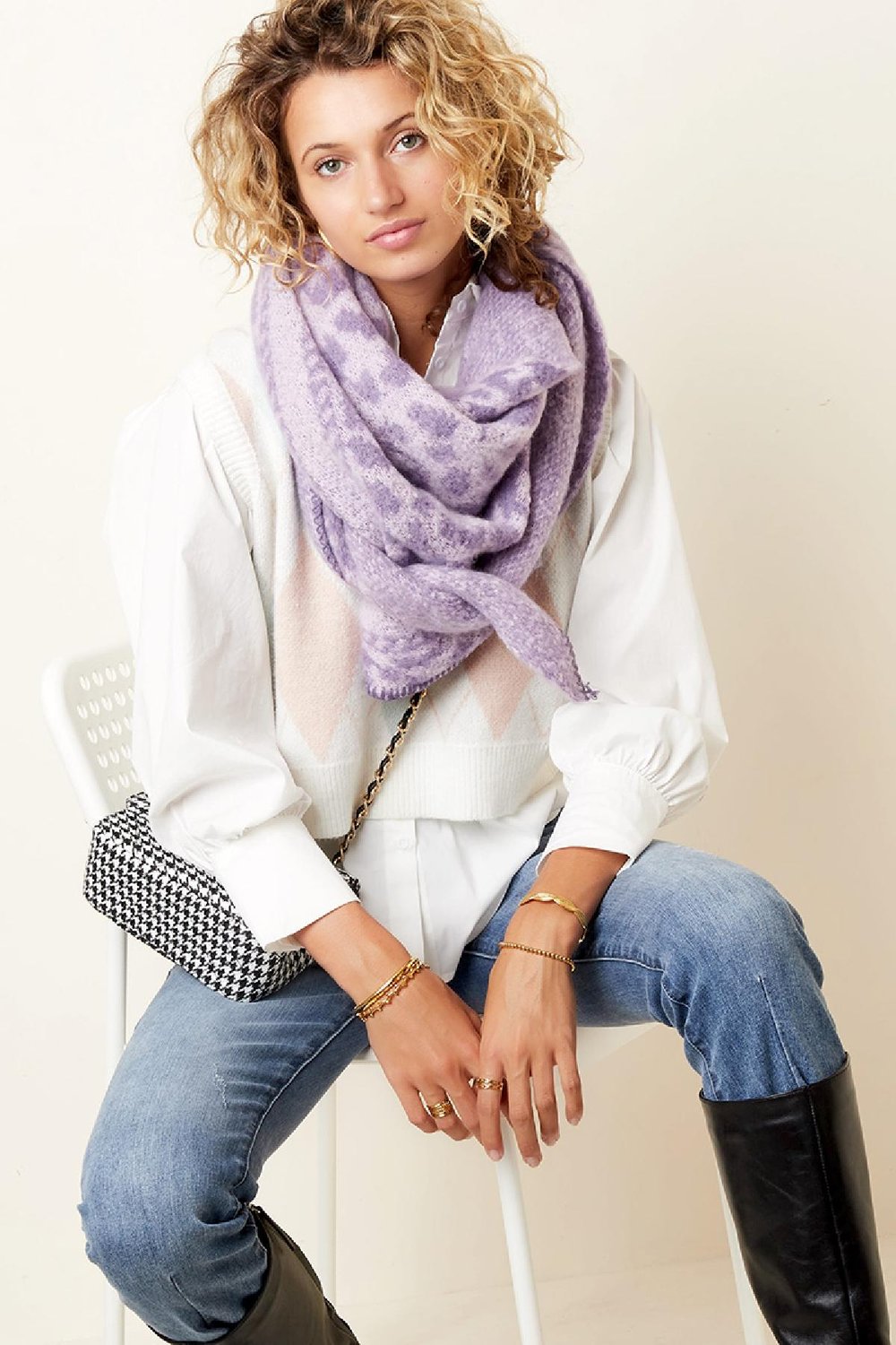 Wintersjaal dierenprint Beige Polyester Afbeelding3