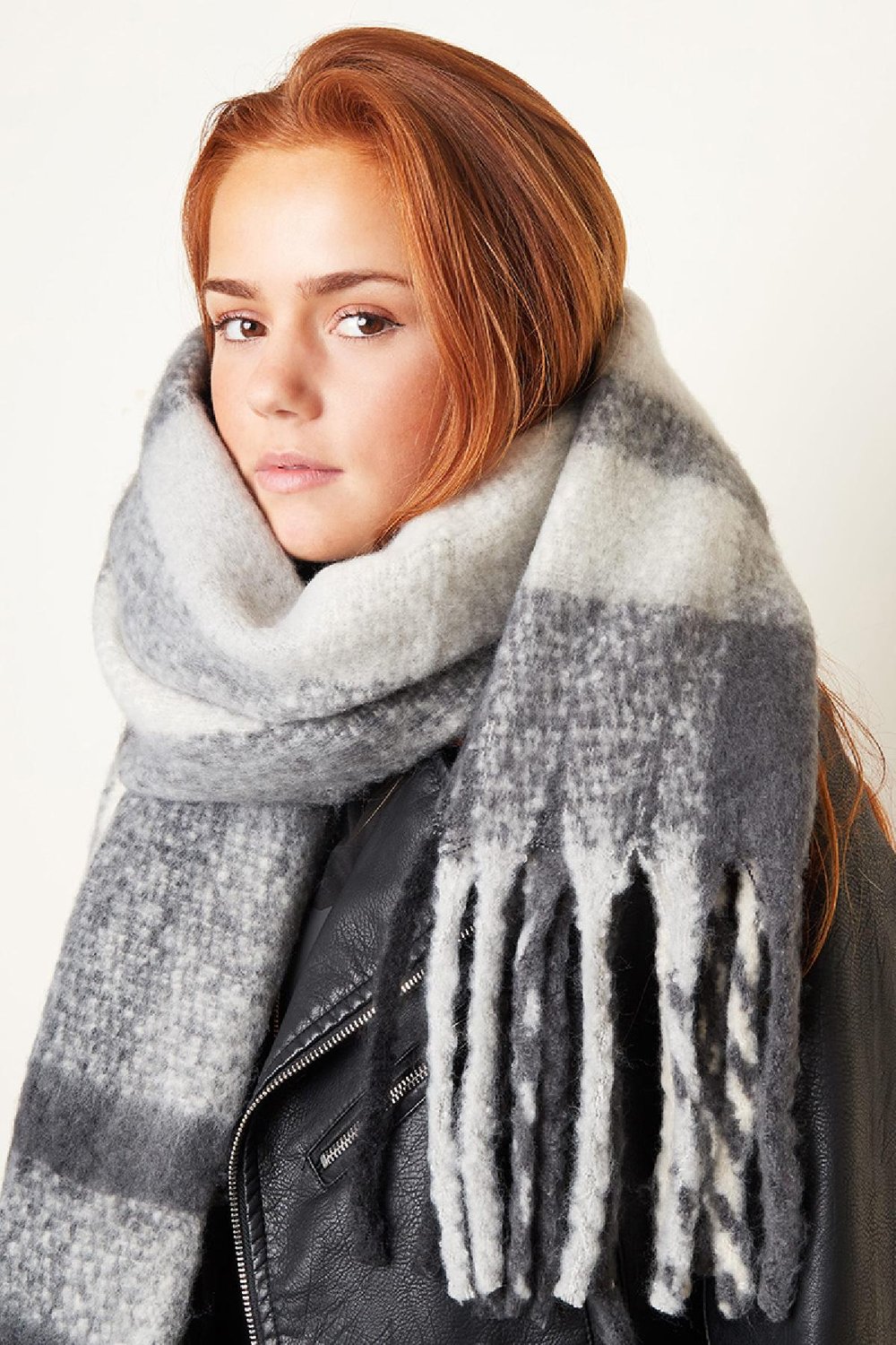 Geruite sjaal franje Groen Polyester Afbeelding2