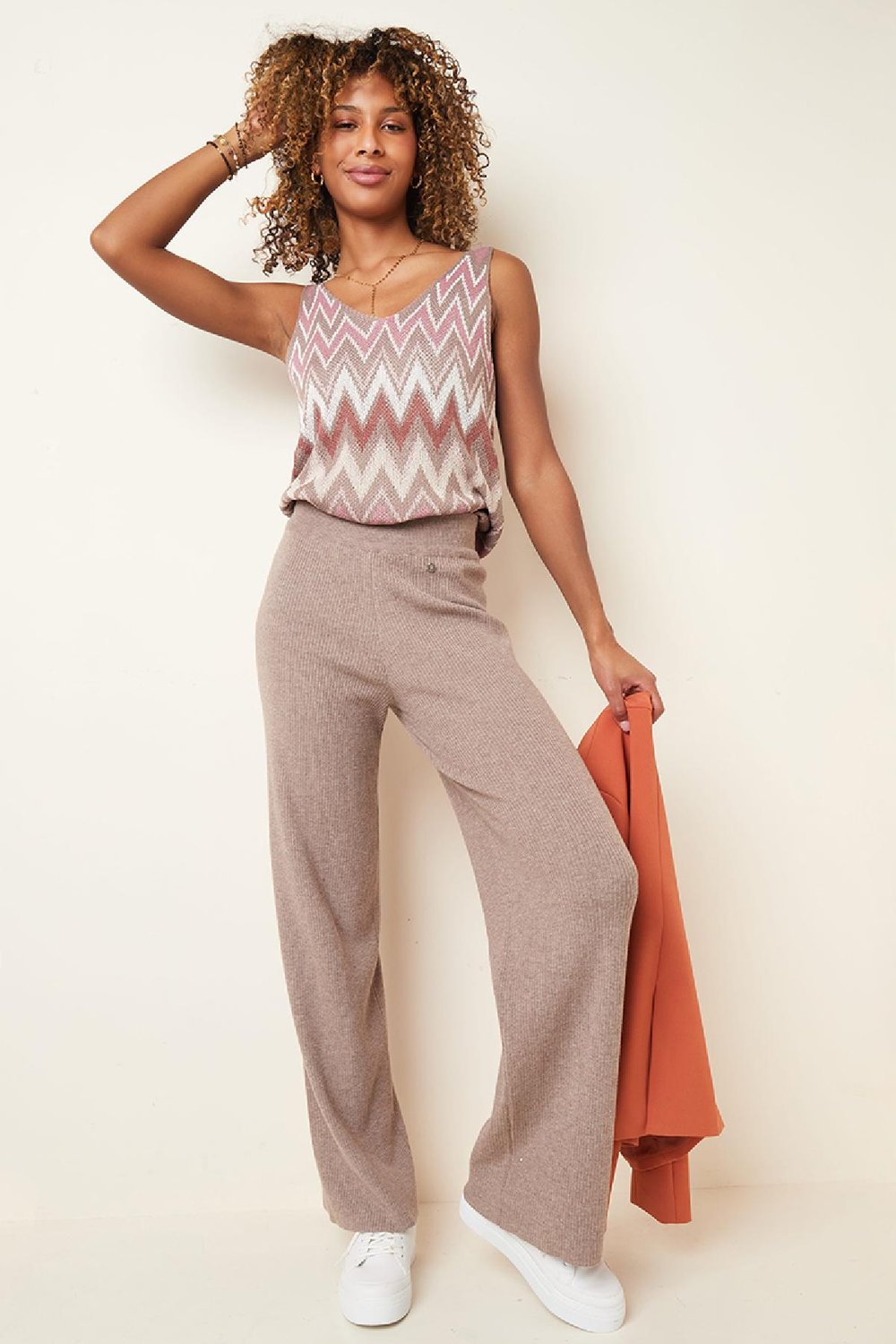 Pantalones anchos Blanco marfil S Imagen4