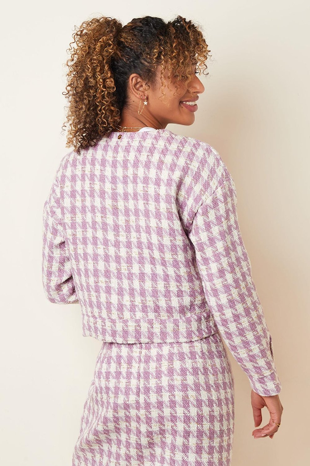 Jacke mit Hahnentrittmuster Lila S Bild6