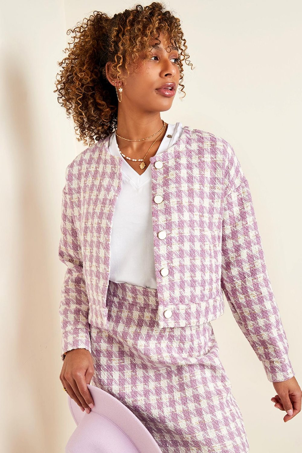Jacke mit Hahnentrittmuster Lila S Bild2
