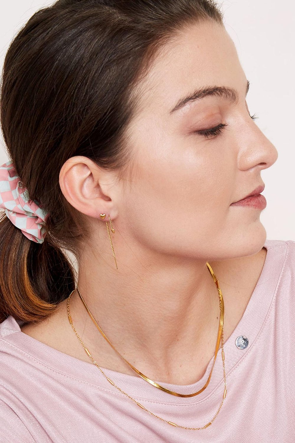 Scrunchie a cuadros sonriente Negro & White Poliéster Imagen2