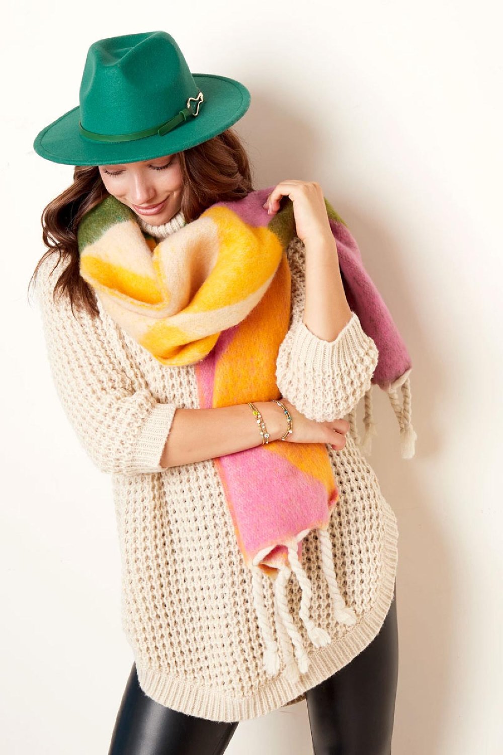 Fedora hoed met PU leren band en gesp Zwart Polyester Afbeelding2