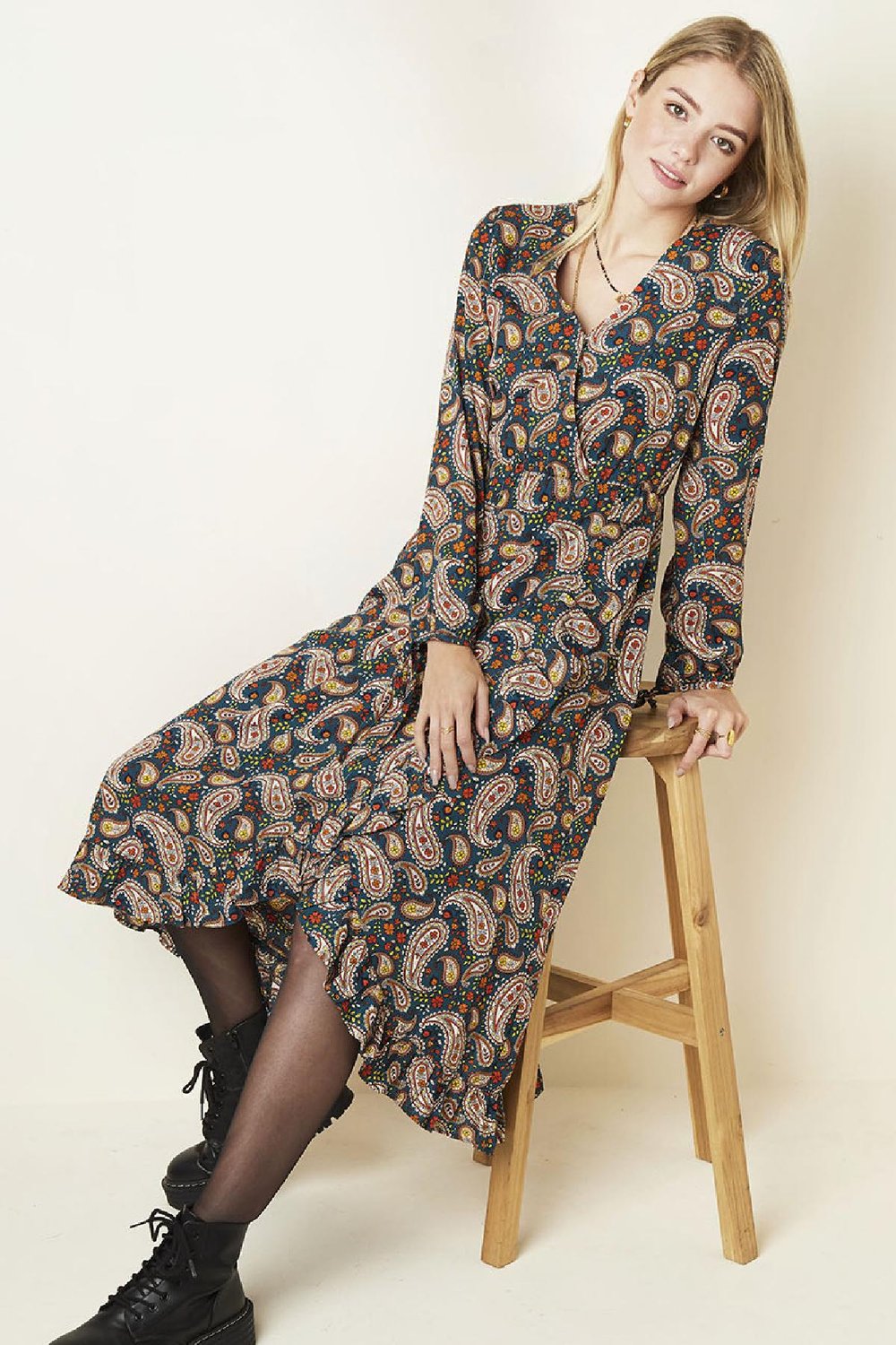 Kleid Paisley Print Dunkelblau S h5Bild2