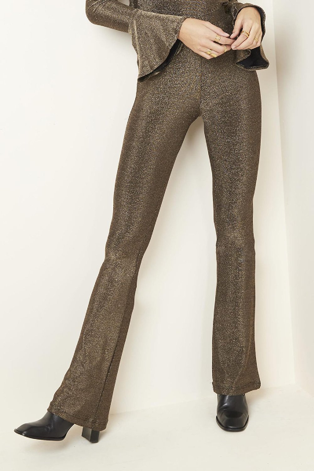 Hose Flare Glitter Goldfarbe S Bild2