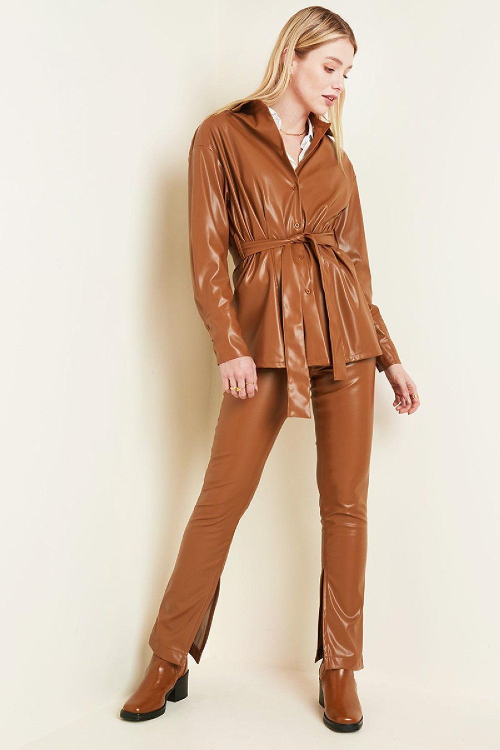 Blouse Leather Look Zwart S h5Afbeelding4