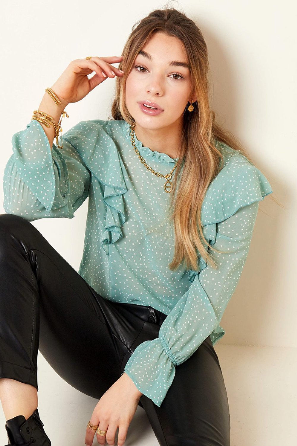 Bluse Dotted Grün M Bild3