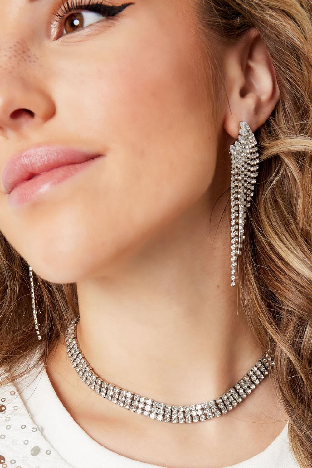 Necklace festive rhinestones - Holiday essentials Green & Silver Color Copper h5Picture5