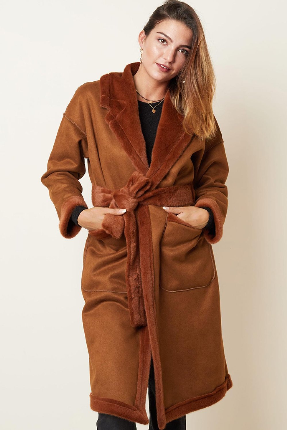 Jacket Warm And Stylish Brown Polyester S h5Picture3