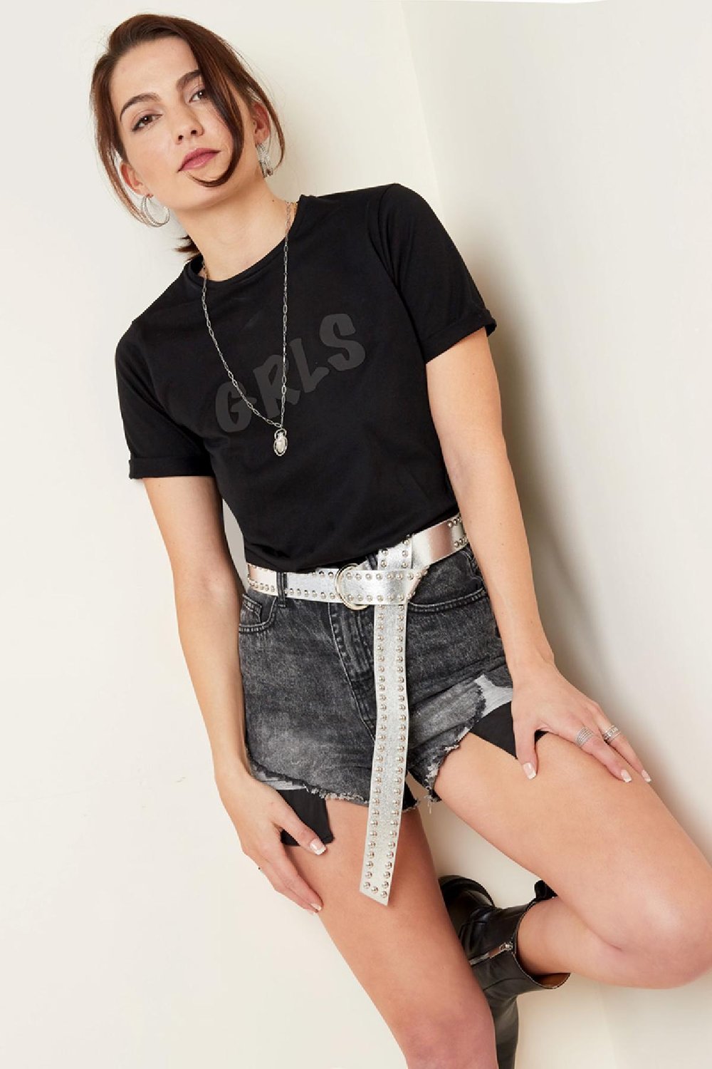 Lila metallic riem met studs Paars PU Afbeelding2