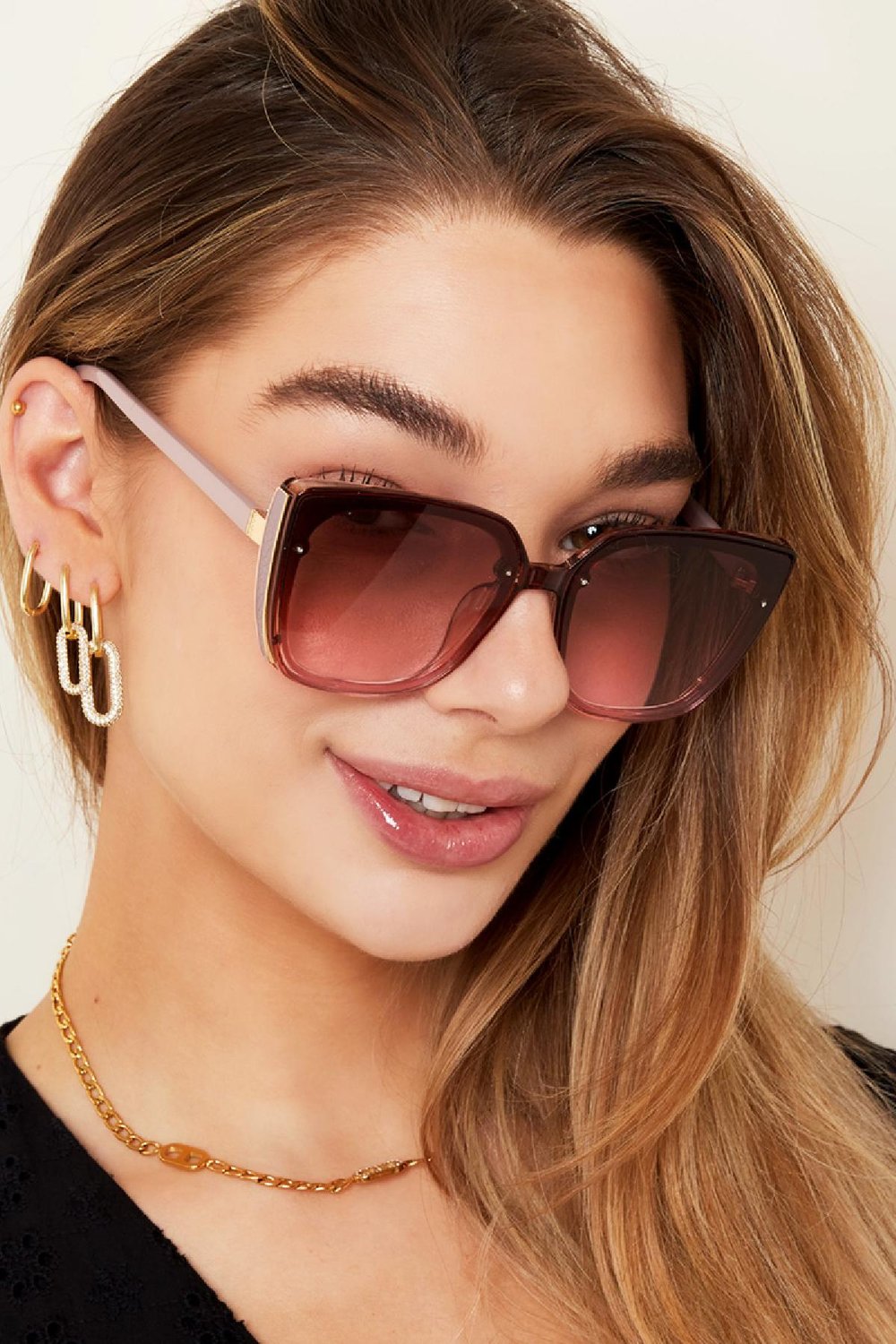 Bruine zonnebril met groot montuur en donkergekleurde glazen Plastic One size h5Afbeelding3