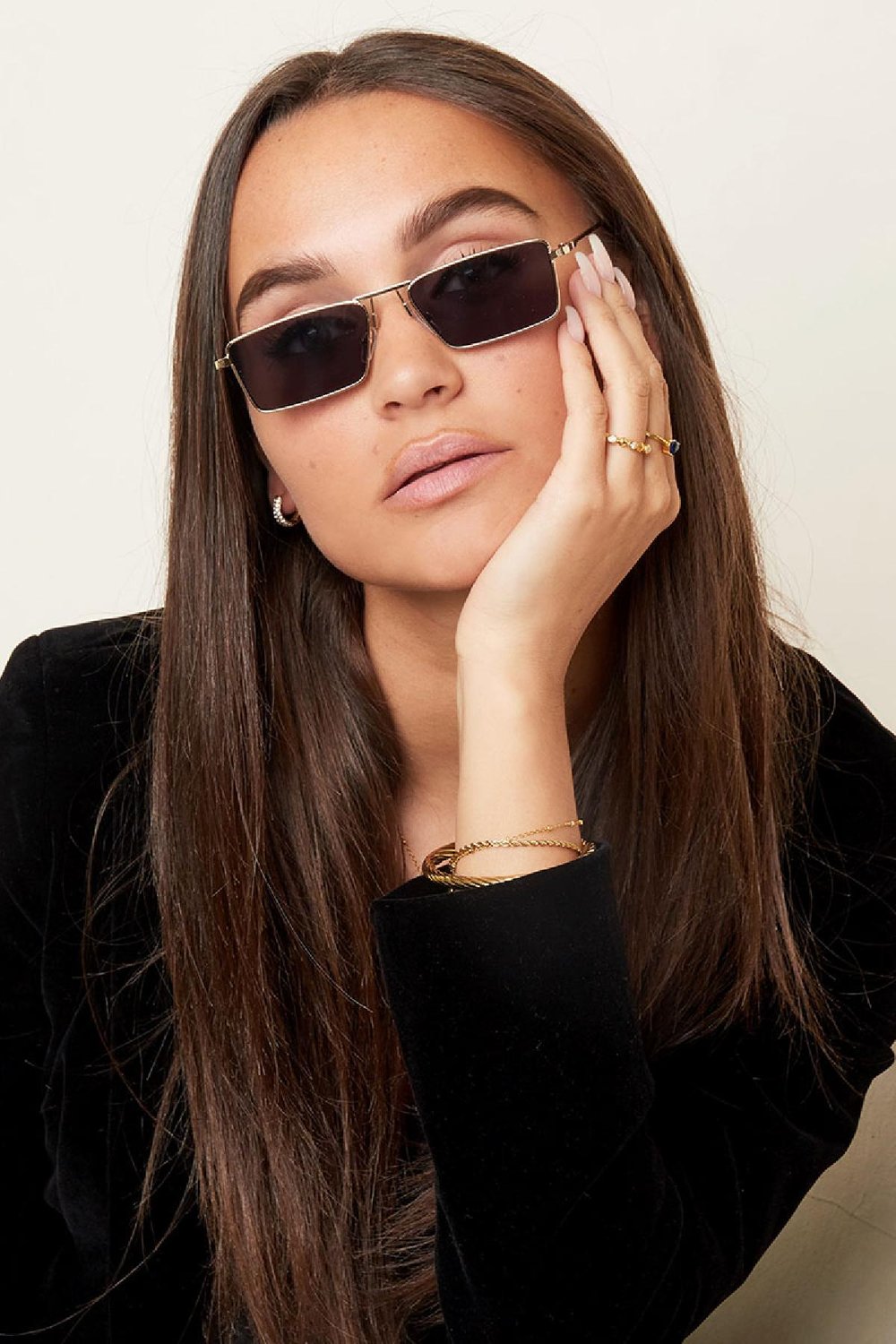 Gafas de sol cuadradas vibraciones retro Gris y Color dorado Metal One size h5Imagen2