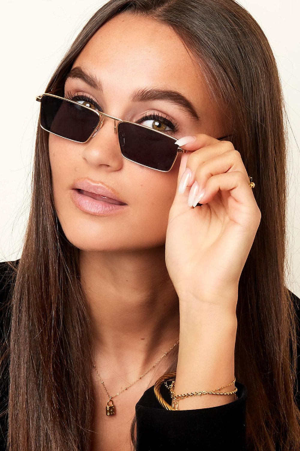 Gafas de sol cuadradas vibraciones retro Gris y Color dorado Metal One size h5Imagen3